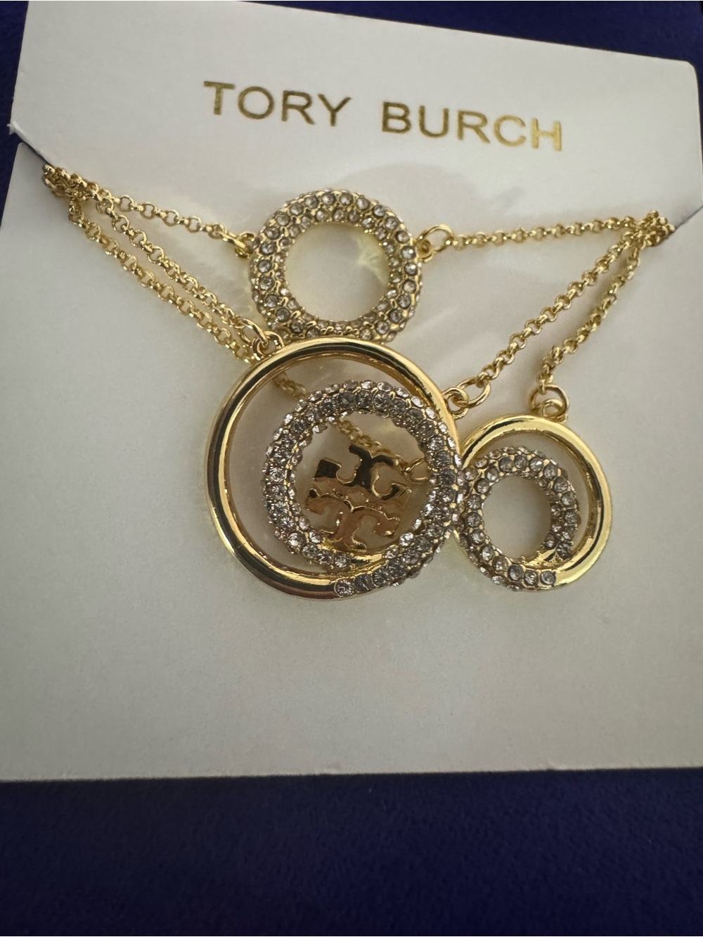 Tory Burch Gold Crystal Interlocking Circle Multi-Strand Necklace